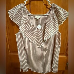 LOFT Pink and White Striped Blouse